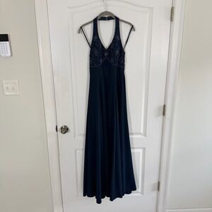 Alyce Designs Vintage Navy Beaded Halter Dress